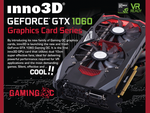 メモリーもOC、セミファンレス仕様でバックプレート付きのGTX1060搭載カード「Inno3D GeForce GTX 1060 Gaming OC」