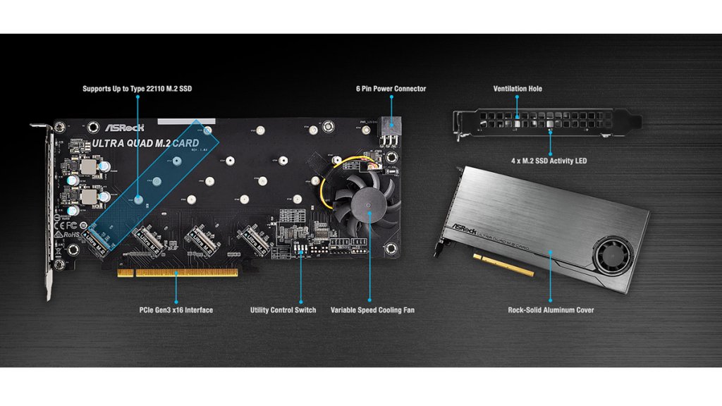ASRockから4台のM.2 NVMeが増設可能なSSD拡張カード「ASRock Ultra