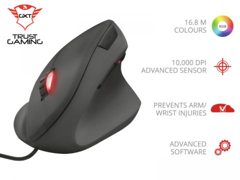 腕や手首の疲れを軽減! TRUST GAMINGから縦型ゲーミングマウス「GXT144 Rexx Vertical Gaming Mouse」が発売