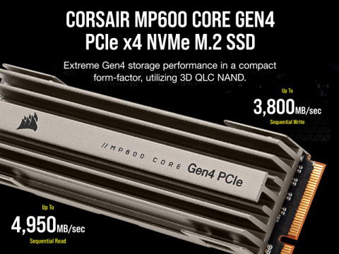 QLCで最大4950MB/s、CorsairからPS5016-E16と3D QLC NANDを組み合わせたGen4対応M.2 NVMe SSD「MP600 CORE」シリーズ登場