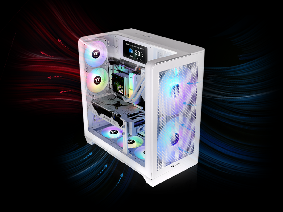 大口径200mmケースファン搭載可能、正面から上部にかけての曲面強化