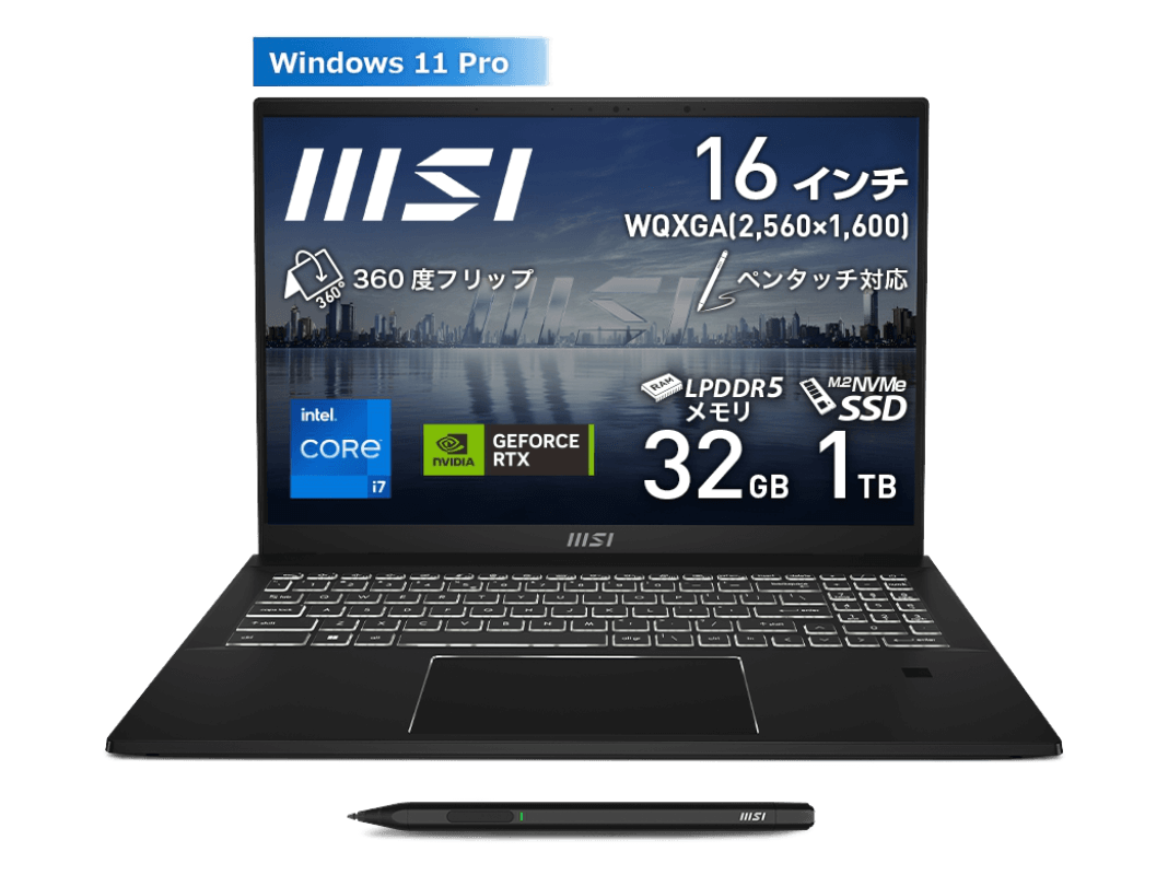 超軽量7300 i5-8 16GB 512GB Office付 W11Pro美品 MSI MSI Summit シリーズ Summit E16Flip A13V Summit-E16Flip-A13VFT