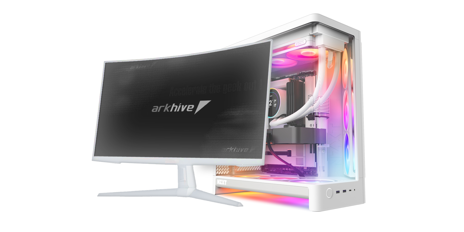 曲面強化ガラスパネルピラーレスデザインの arkhive ゲーミングPCの