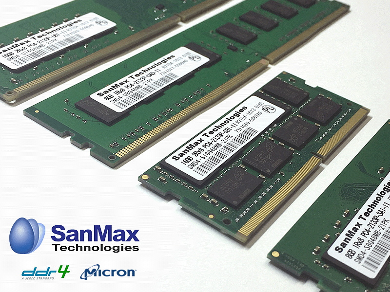 サンマックスからマイクロン社DRAM搭載「DDR4」メモリーセットに8Gbit