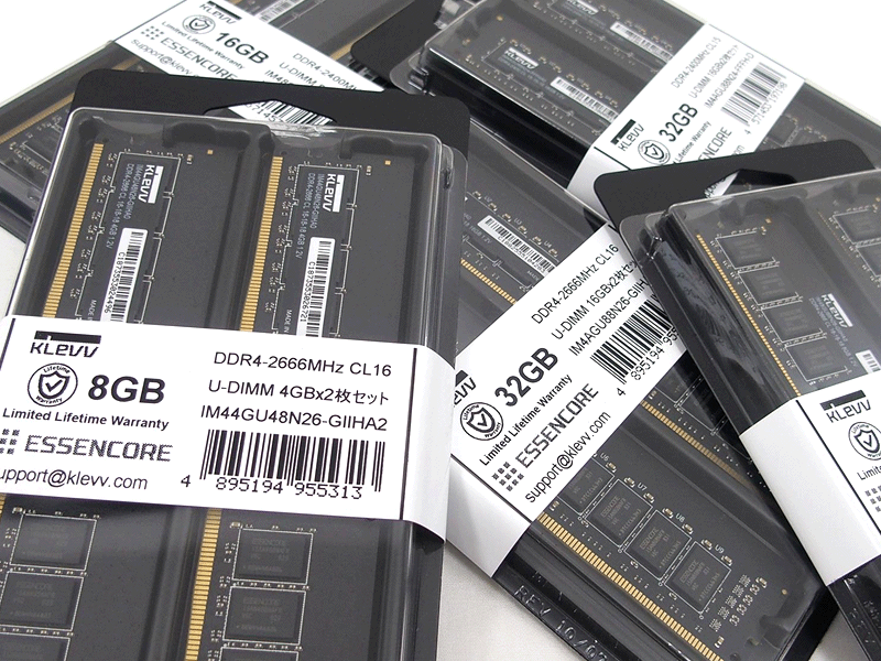 ETT系ではイチオシ、コスパに優れたKLEVVのDDR4デスクトップ用メモリー