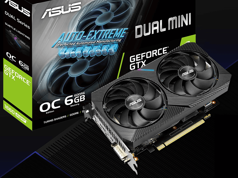 ASUS、ショートサイズ、2連ファン搭載セミファンレス仕様のGTX1660