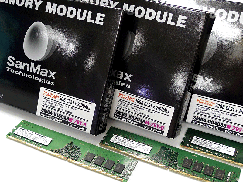 DDR4 16GB メモリ 8枚セット 動作確認済み 各種メーカー 第10世代Core i7/i9定格運用に最適、サンマックスDDR4-2933メモリー