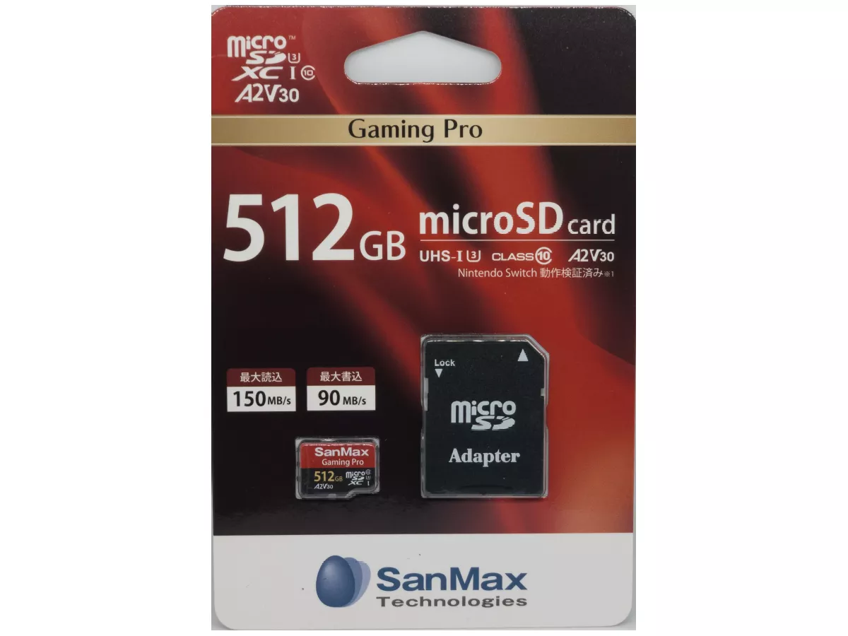 SanMax SMP15512A2V Gaming Pro MicroSDXCカード 512GB UHS-1 U3 A2