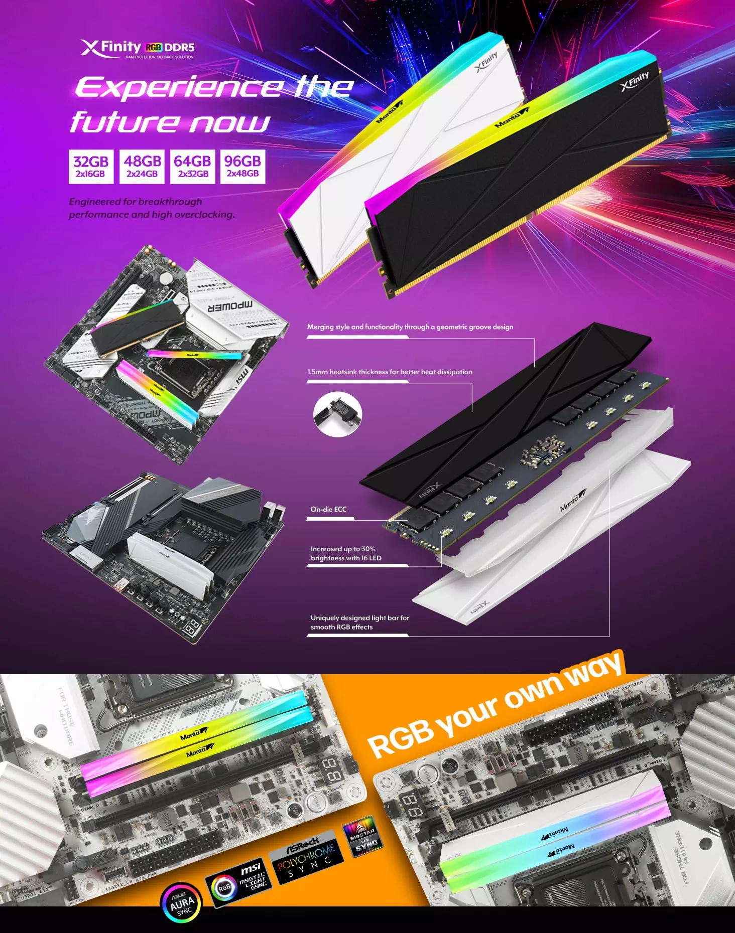 V-Color TMXFL1660836KWK Manta XFinity RGB DDR5 288pin DDR5 V-Color TMXFL1660836KWK Manta XFinity RGB DDR5 288pin DDR5