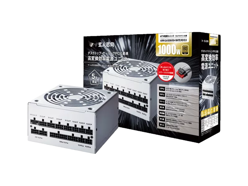 玄人志向 KRPW-GA1000W/90+/WHITE/REV2.0 KRPW-GA REV2.0 - 製品詳細