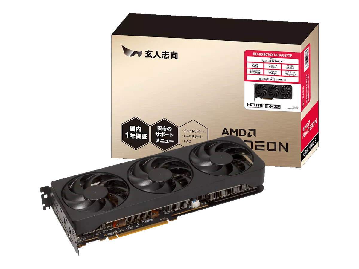 玄人志向 RD-RX9070XT-E16GB/TP RADEON RX 9070 XT 16GB 256-bit GDDR6