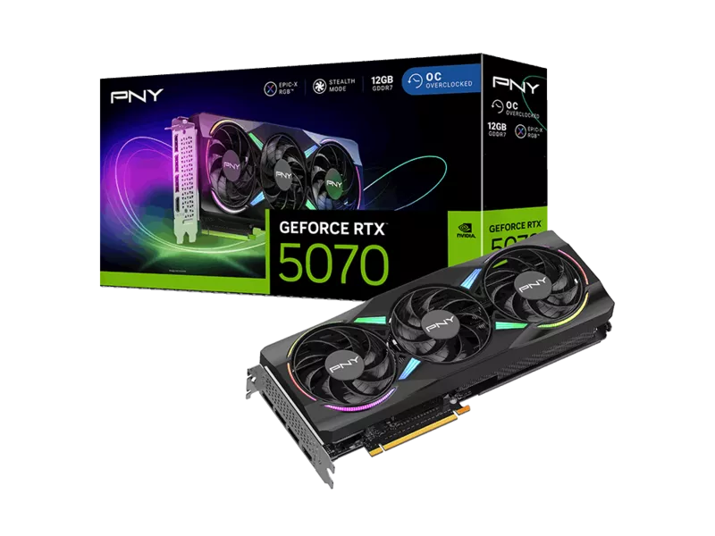 PNY GEFORCE RTX 5070 12GB ARGB Overclocked Triple Fanの商品メイン画像