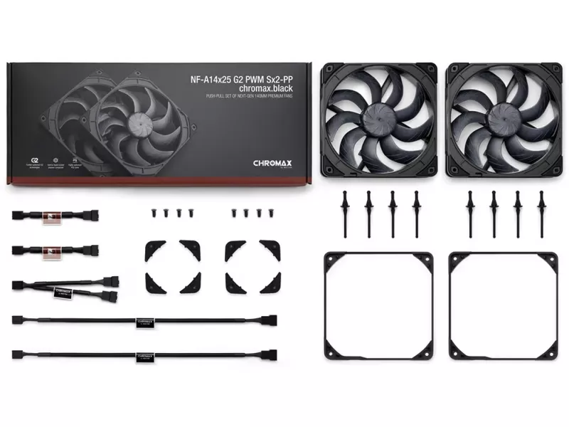 Noctua NF-A14x25 G2 PWM Sx2-PP chromax.black 140x140x25mm, 1500rpm