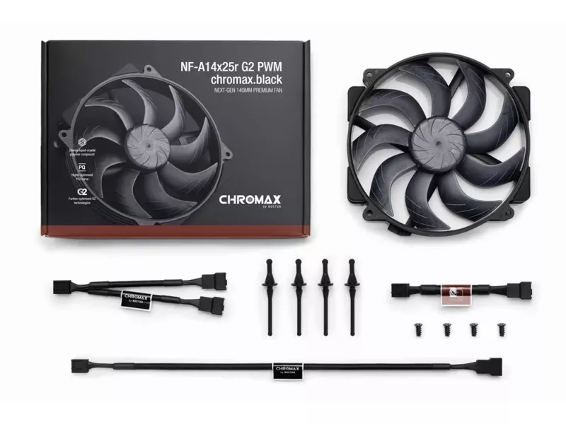 Noctua NF-A14x25r G2 PWM chromax.black 140x140x25mm, 1500rpm, 24.8