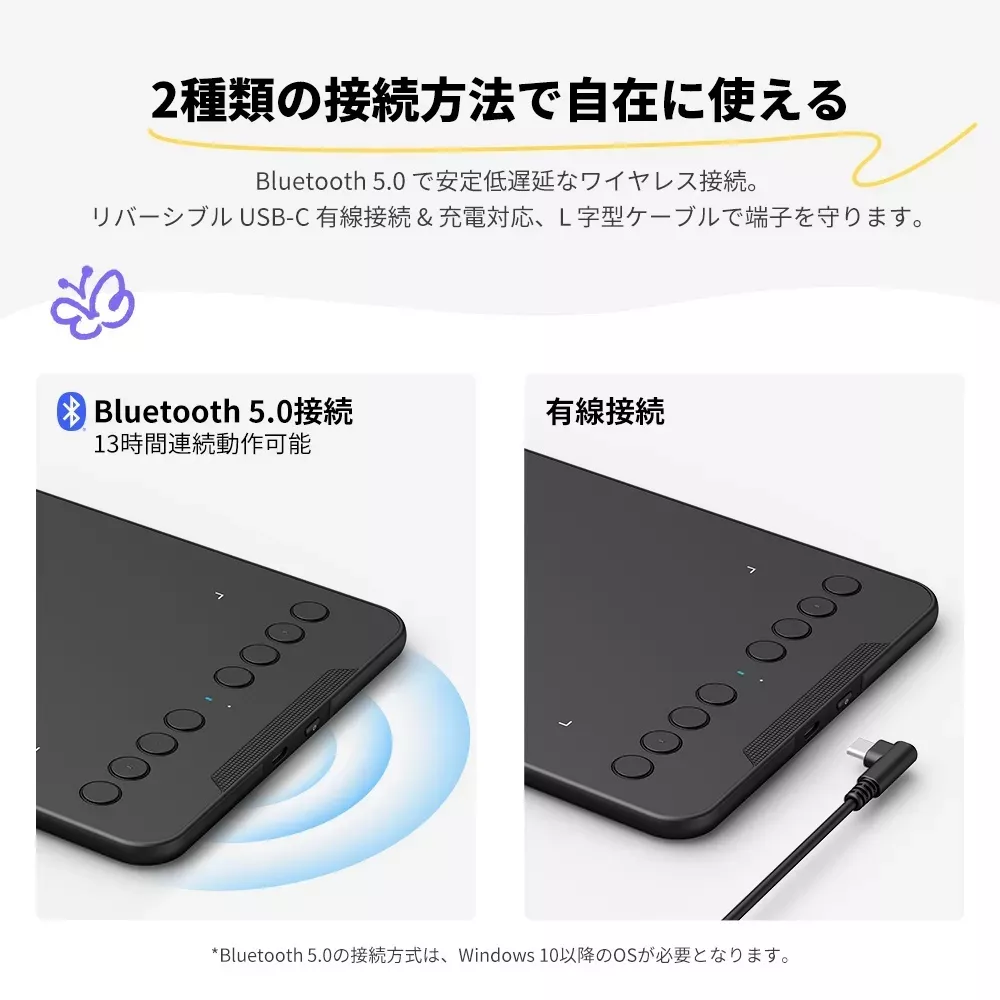 XPPen Deco mini7W V2 Deco シリーズ USBとBluetooth接続に対応した
