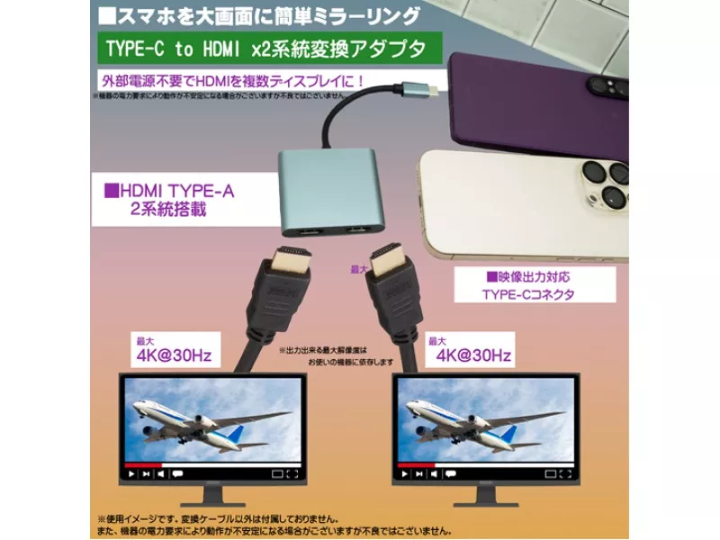 SSA TCHDMI-10HX2 Type-Cオス-HDMIメスx2 デュアルディスプレイ変換