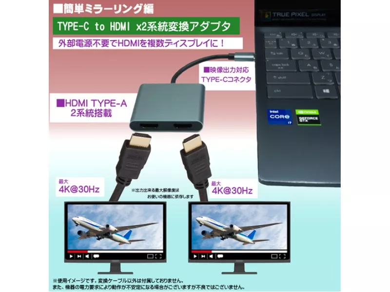 SSA TCHDMI-10HX2 Type-Cオス-HDMIメスx2 デュアルディスプレイ変換