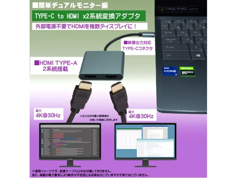 SSA TCHDMI-10HX2 Type-Cオス-HDMIメスx2 デュアルディスプレイ変換