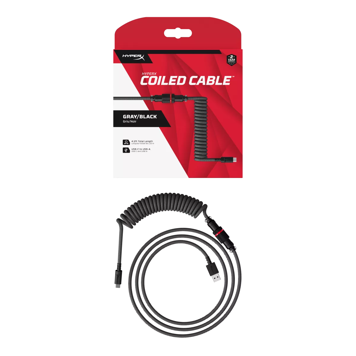 HyperX HyperX USB-C Coiled Cable Gray Black - 製品詳細 | パソコン