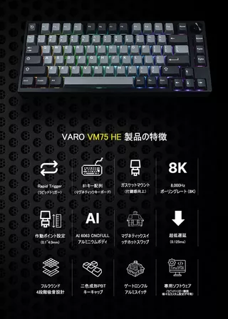 MAGENETIC KEYBOARD(RAPID TRIGER)VM75HE ブラックのサムネイル(9)