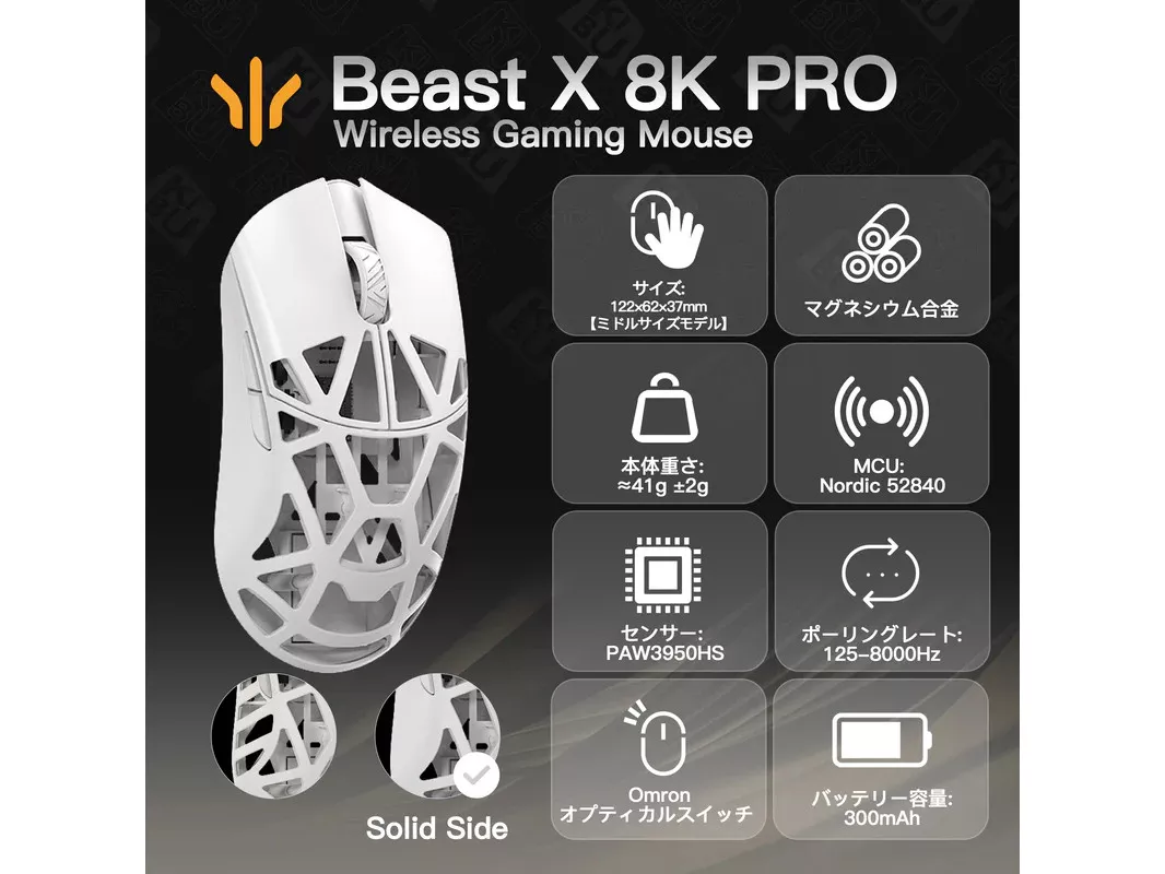 WLMOUSE Beast X Pro (3950モデル) /OMRON /Milky White /サイド
