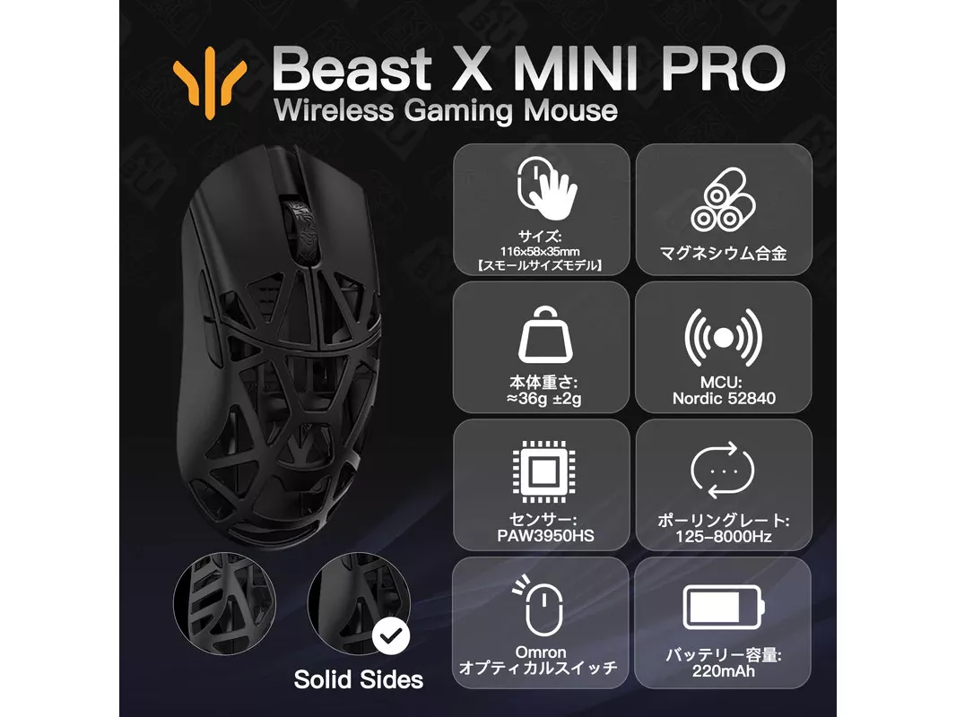 WLMOUSE Beast X Mini Pro (3950モデル) /OMRON /Black /サイド