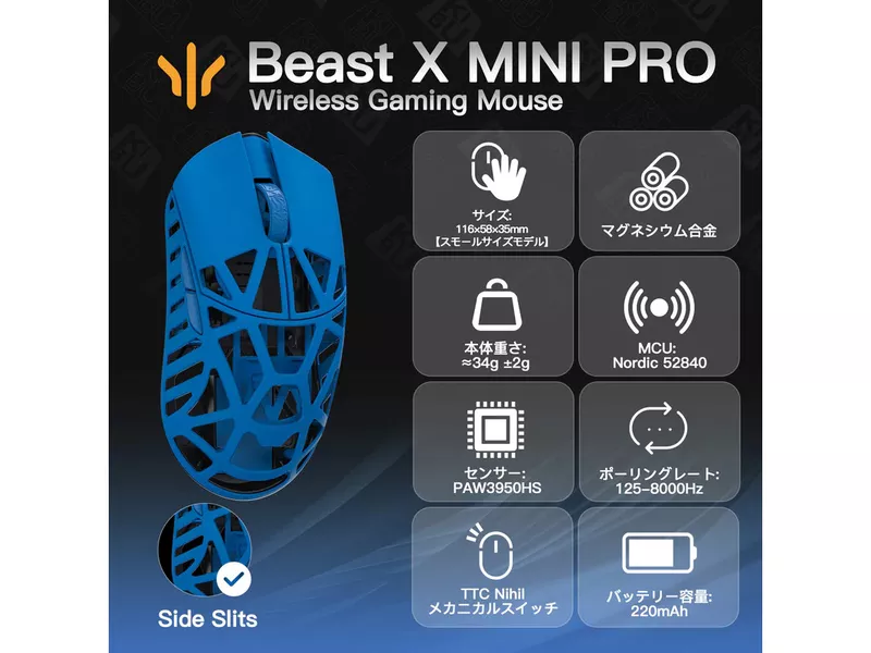 WLMOUSE Beast X Mini Pro (3950モデル) /TTC /Infinity Blue /サイド