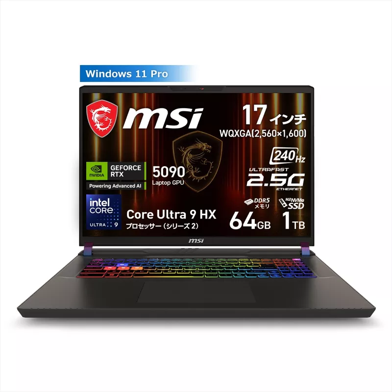 MSI ゲーミングノート Vector 17 HX AI A2XW Vector-17-HX-AI-A2XWJG-4850JPの商品メイン画像
