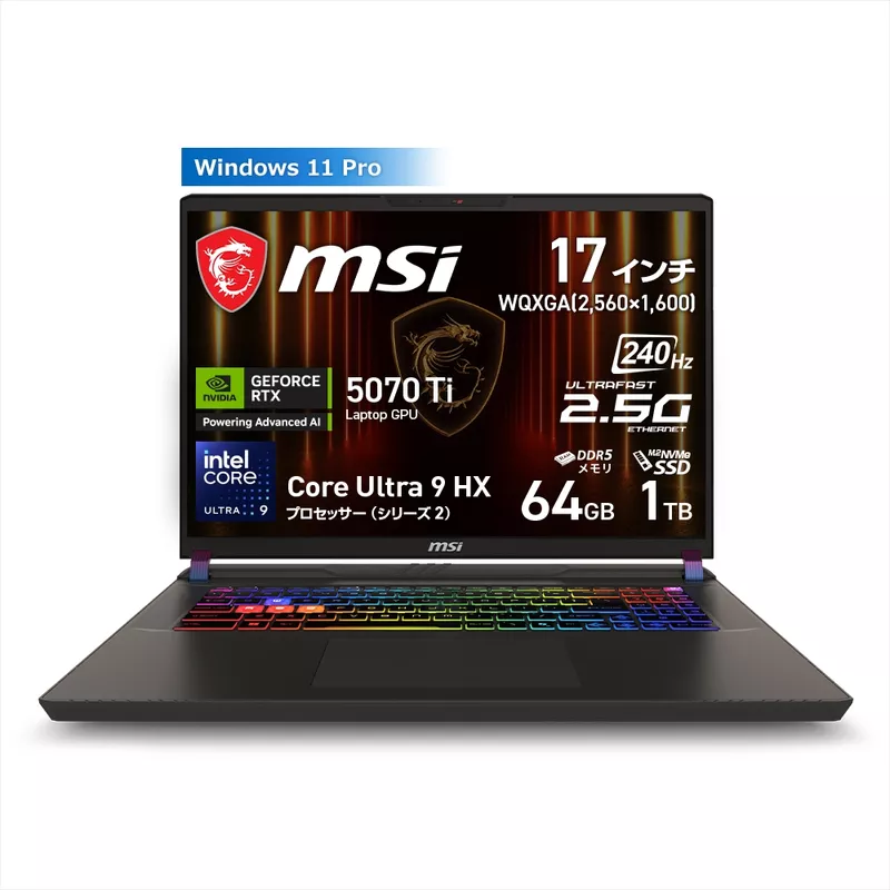 MSI ゲーミングノート Vector 17 HX AI A2XW Vector-17-HX-AI-A2XWHG-6359JPの商品メイン画像