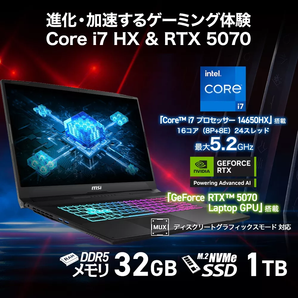 MSI Katana17／i7／メモリ64GB／1TB SSD ゲーミングノート MSI ゲーミングノートPC Katana 17 B12V - GeForce RTX 40
